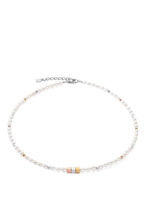 Coeur De Lion Trilogy Cube & Oval Pearl Necklace, Silver