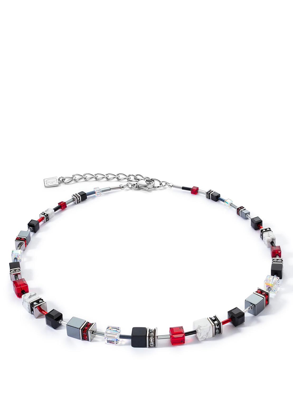Coeur De Lion Iconic Precious Geocube Necklace, Silver & Red