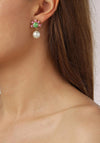 Dyrberg/Kern Veronica Pearl Drop Earrings, Gold & Rose Green