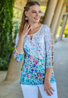Dolcezza Bubble Print Cut Out Sleeve Top, Multi