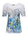 Dolcezza Paint Stroke Print Puff Shoulder Top, Silver Multi