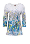 Dolcezza Paint Stroke Print V Neck T-Shirt, Silver Multi