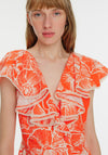 Exquise Ruffle Neck Floral Maxi Dress, Orange