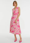 Exquise Floral Ruched Waist Midi Dress, Pink