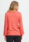 Fransa Fine Knit Buttoned Cardigan, Coral