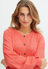 Fransa Fine Knit Buttoned Cardigan, Coral