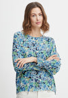 Fransa Vintage Floral Print Top, Blue Multi