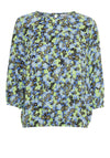 Fransa Floral Elasticated Hem Top, Green & Blue
