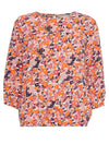Fransa Floral Elasticated Hem Top, Orange & Pink
