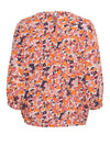 Fransa Floral Elasticated Hem Top, Orange & Pink