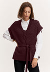 Fransa Cable Knit Oversized Vest, Wine