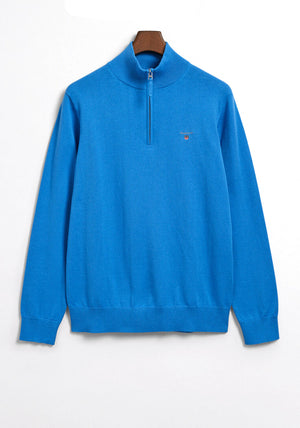 Gant Casual Cotton Half Zip Jumper, Day Blue