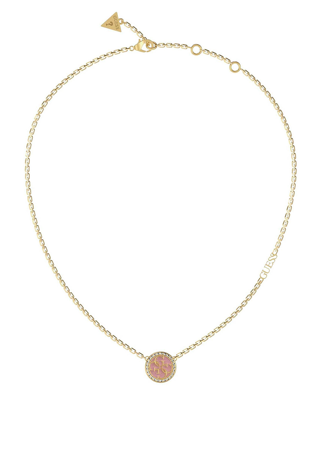 Guess 4G Logo Necklace, Gold & Pink