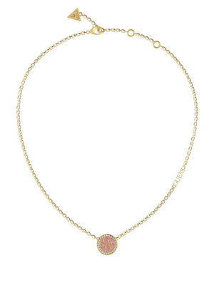 Guess 4G Logo Necklace, Gold & Pink