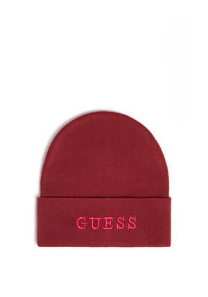 Guess Embroidered Logo Beanie, Bordeaux