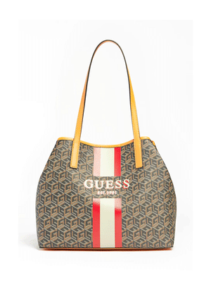 Guess Vikky Logo Tote Bag, Black & Cognac