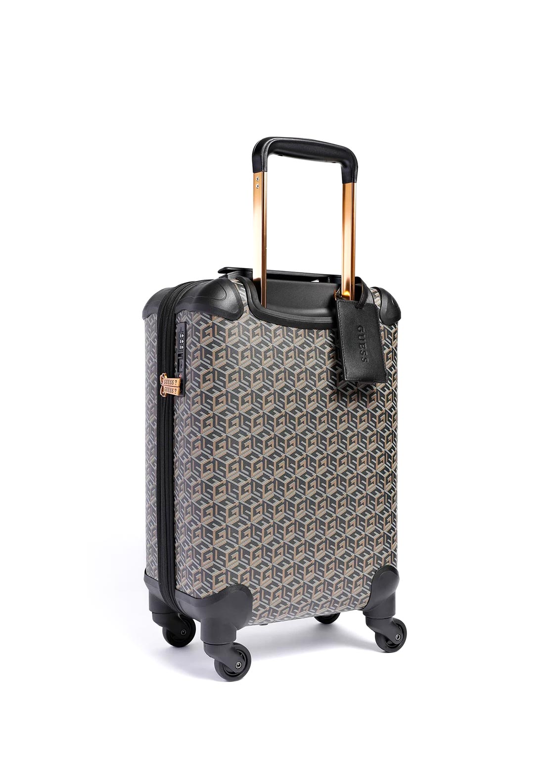 Guess Wilder Logo 4 Wheel Spinner Cabin Suitcase, Black & Cognac