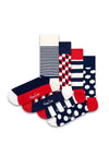 Happy Socks Classic 4 Pair Socks Gift Set, Navy Multi