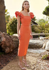 Herysa Iris Ruffle Sleeve Midi Dress, Orange