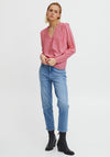 Ichi Button V Neck Top, Candy Pink