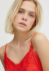 Ichi Lace Trim Neck Cami, Red