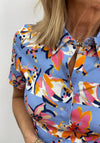 Barbara Lebek Flower Print Polo T-Shirt, Blue Multi