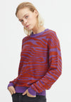 Ichi Contrast Colour Knit Sweater, Purple & Red
