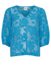 Ichi Floral Applique Chiffon Top, Blue