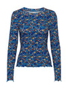 Ichi Floral Long Sleeve T-Shirt, Royal Blue Multi