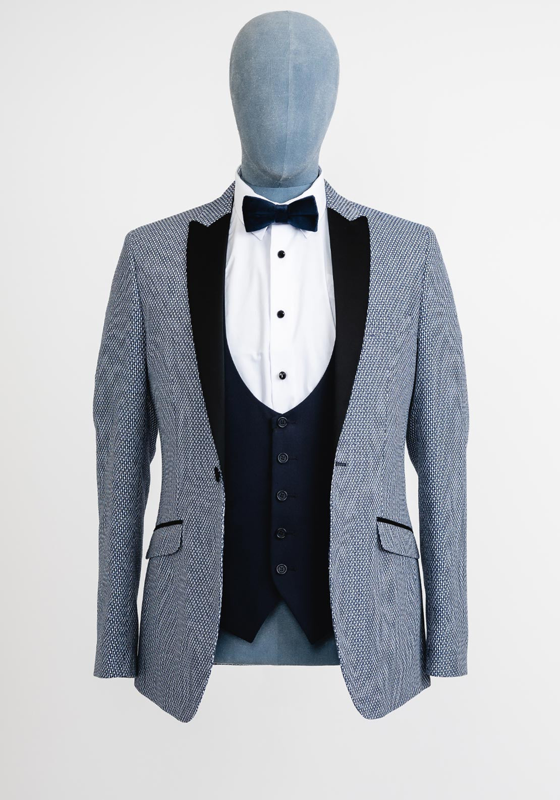 Torre Contrast Houndstooth Print 3 Piece Tuxedo Suit, Navy