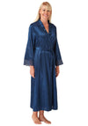 Marlon Satin Long Dressing Gown, Ocean Blue