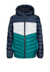 Jack & Jones Boys Hero Puffer Clour Block Hooded Jacket, Storm