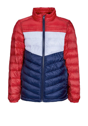 Jack & Jones Boys Hero Puffer Collar Colour Block Jacket, Red