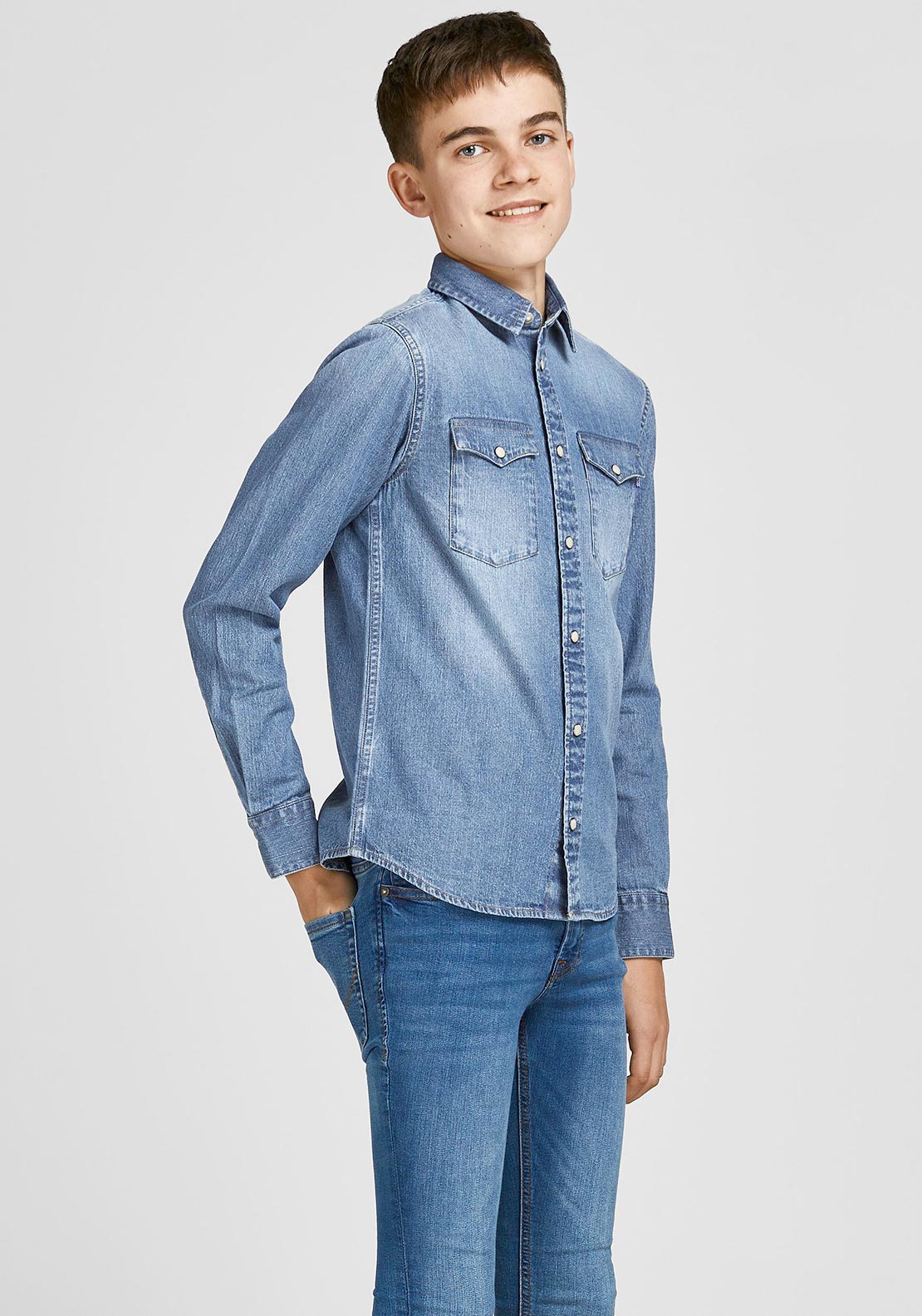 Jack & Jones Boys Sheridan Long Sleeve Shirt, Medium Blue Denim