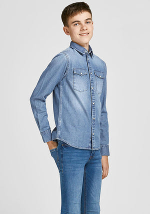 Jack & Jones Boys Sheridan Long Sleeve Shirt, Medium Blue Denim