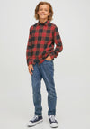 Jack & Jones Boys Gingham Twill Long Sleeve Shirt, Brick Red