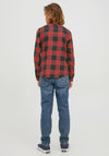 Jack & Jones Boys Gingham Twill Long Sleeve Shirt, Brick Red