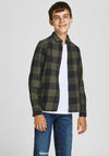 Jack & Jones Boys Gingham Twill Long Sleeve Shirt, Dusty Olive