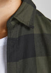 Jack & Jones Boys Gingham Twill Long Sleeve Shirt, Dusty Olive