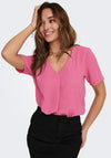 JDY Divya V Neck Top, Pink Power