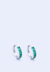 Knight & Day Classic Emerald Hoops, Silver