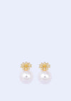 Knight & Day Floral Pearl Studs, Gold