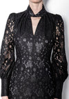 Kameya Twist Collar Lace Midi Dress, Black