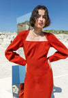 Kameya Square Neck Midi Dress, Rust