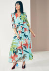 Kate Cooper Tropical Floral Chiffon Maxi Dress, Turquoise Multi