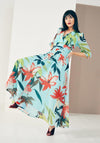 Kate Cooper Tropical Floral Chiffon Maxi Dress, Turquoise Multi