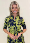 Kate & Pippa Capri Leaf Print Midi Dress, Flower Navy & Lime