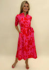 Kate & Pippa Capri Leaf Print Midi Dress, Flower Fuchsia
