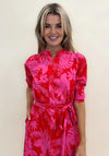 Kate & Pippa Capri Leaf Print Midi Dress, Flower Fuchsia