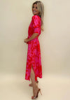 Kate & Pippa Capri Leaf Print Midi Dress, Flower Fuchsia
